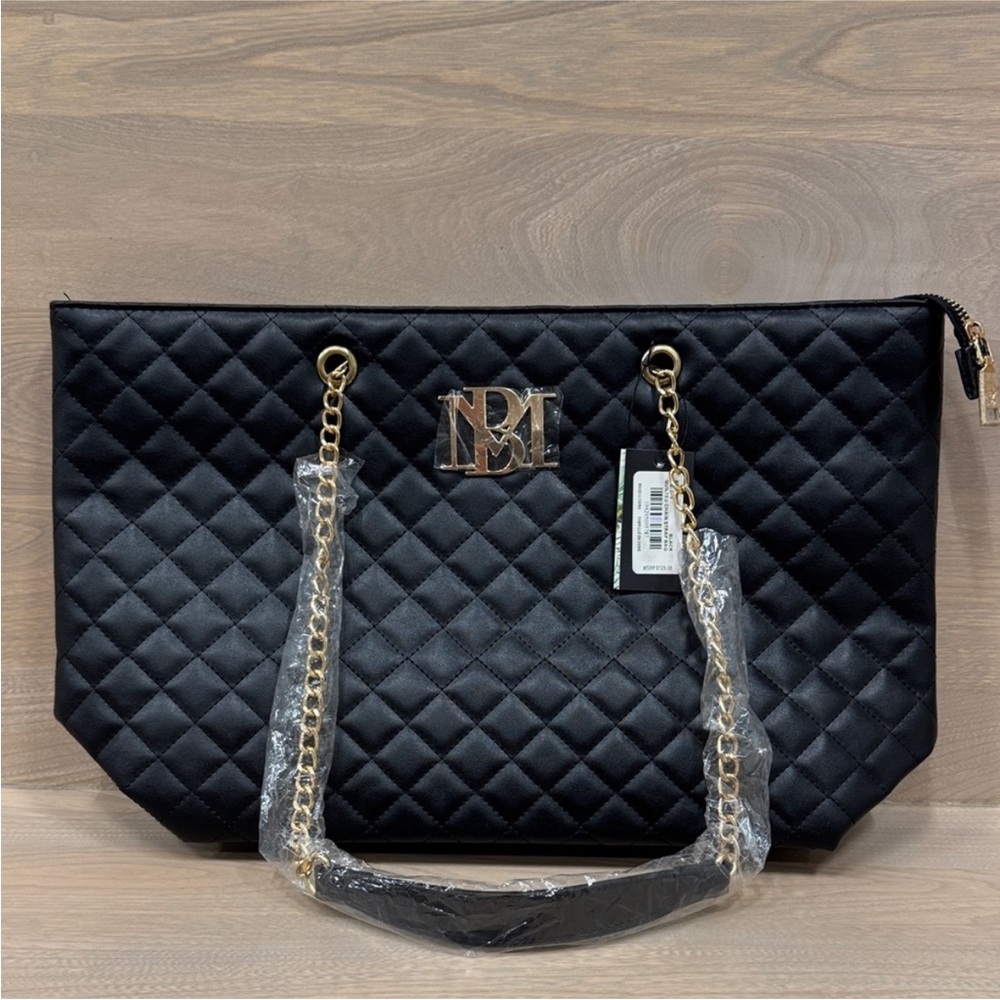 New With Tags Badgley Mischka Black Quilted Tote